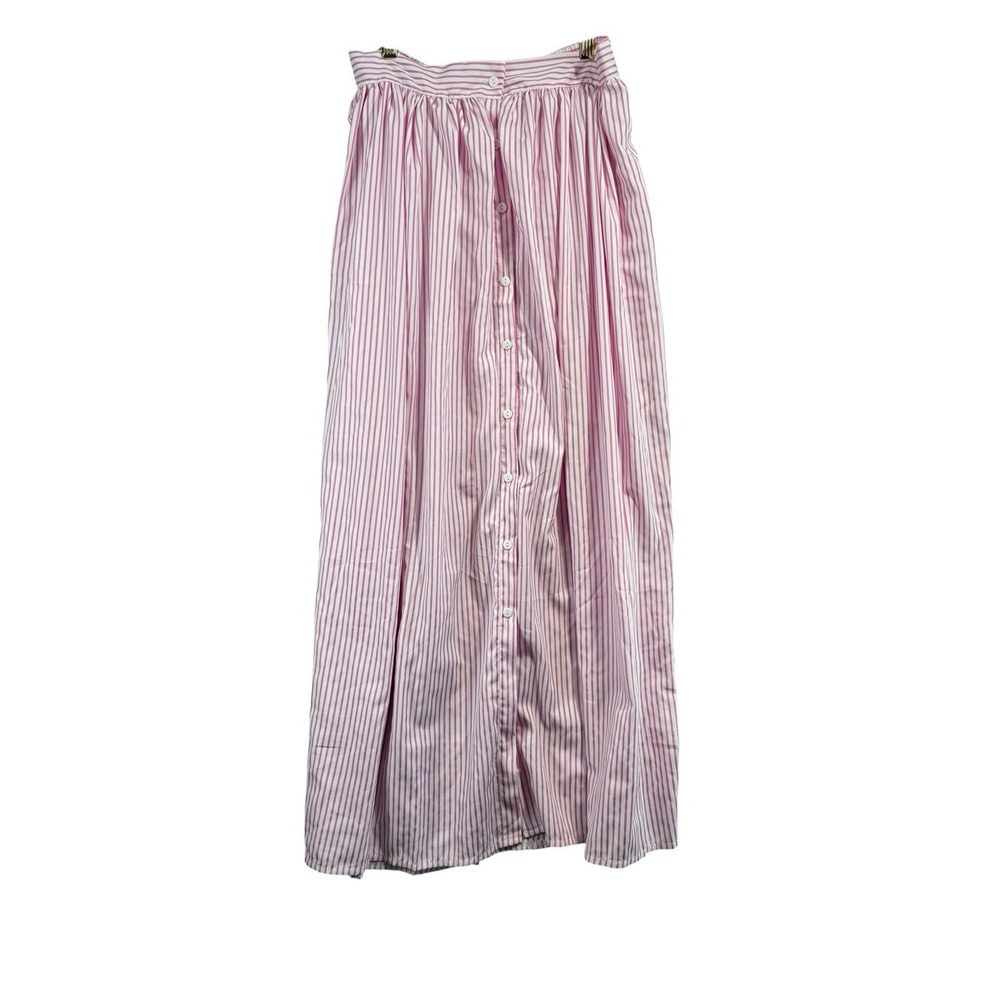 Pink & White Striped Maxi Skirt Women's Medium Cottagecore Button Front